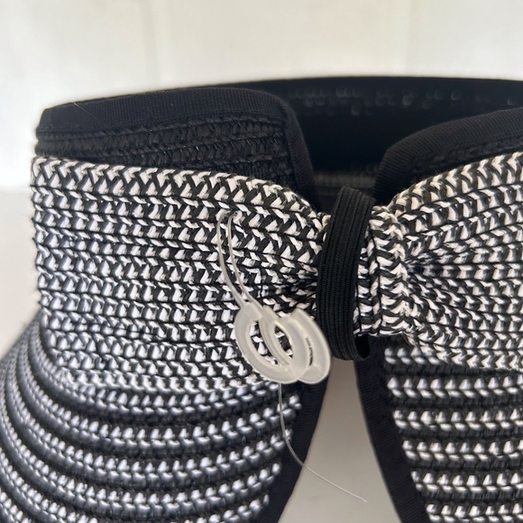 MAGID STRIPED PACKABLE WIDE BRIM STRAW ROLLU UP SUN VISOR NWOT - Picture 5 of 9